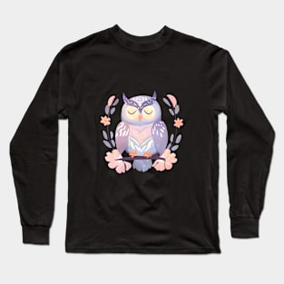 Sleeping owl art, pastel colors Long Sleeve T-Shirt